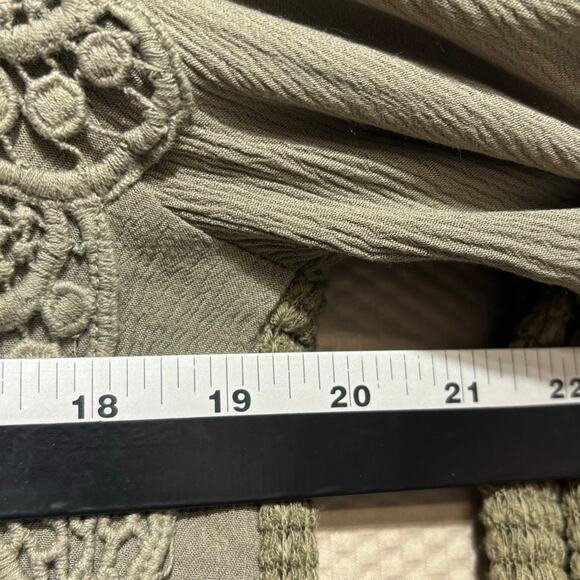 Miss Me Small Olive Green Sage Crochet Lace Boho Peasant Top Bell Sleeve - Picture 6 of 8